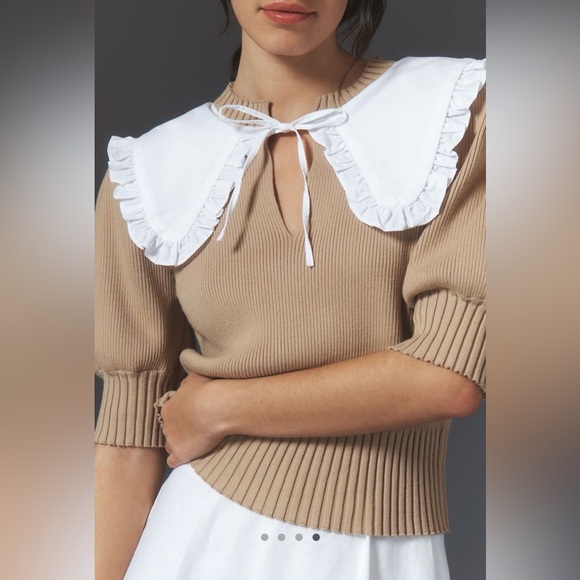 English Factory puff sleeve poplin collared sweater - Picture 2 of 10